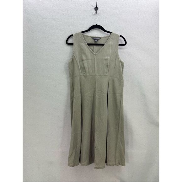 Vintage Abercrombie & Fitch Army Green Sleeveless V-Neck Linen Sheath Dress Size - Picture 1 of 7